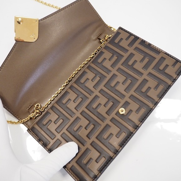 Fendi Chain Wallet FF Diamond Zucca Pattern Brown - Picture 8 of 13